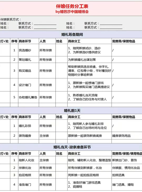超清晰的伴娘任務清單，附分工表！  第8張