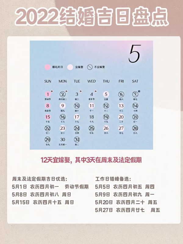 2022年結(jié)婚吉日盤點 附法定節(jié)假日  第4張