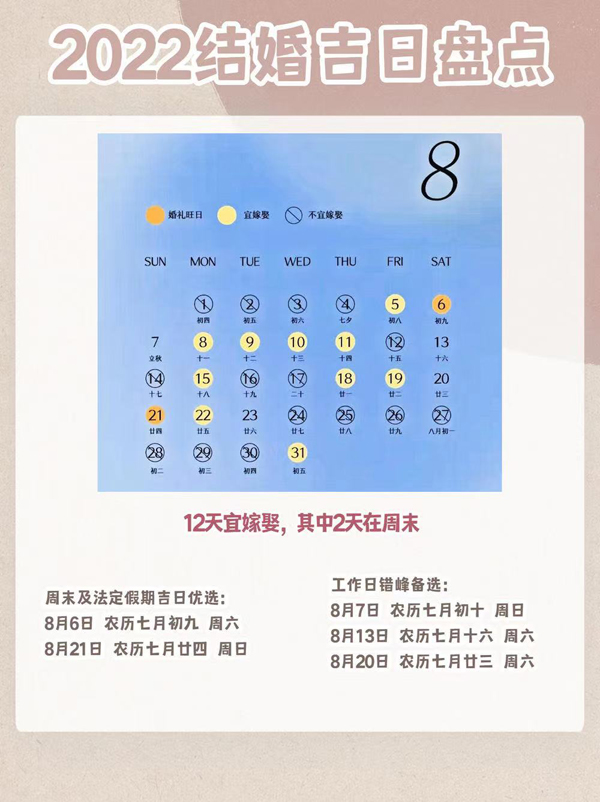 2022年結(jié)婚吉日盤點 附法定節(jié)假日  第6張